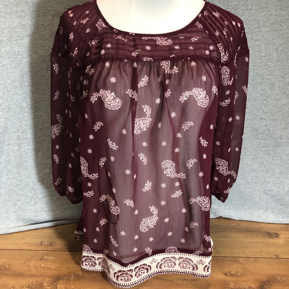 LC Maroon Paisley Boho Peasant Blouse